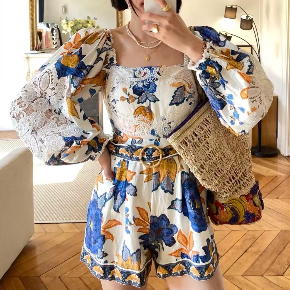 Farm Rio flowers lace jumpsuits summer flowers romper NWT - Picture 4 of 9